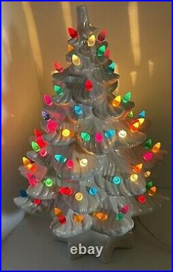 Gorgeous Vintage Ceramic Lighted Tree White 16 Inches Tall Has 68 Bulbs Included