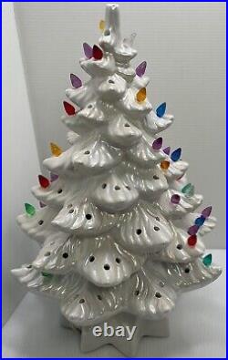 Gorgeous Vintage Ceramic Lighted Tree White 16 Inches Tall Has 68 Bulbs Included