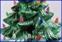 Green Ceramic Christmas Tree 23 with base Colored Lights Vintage Table Top