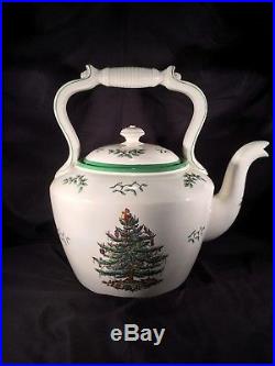 HTF RARE Vintage SPODE Christmas TREE LARGE Tea Pot Kettle Green England 20 Cup