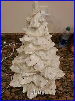HUGE 19 Inch White Ivory Ceramic Christmas Tree Vtg