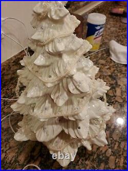 HUGE 19 Inch White Ivory Ceramic Christmas Tree Vtg