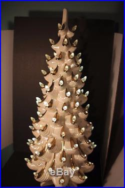 HUGE 34 Vtg Atlantic Mold Ceramic White SWIRL Xmas Tree Gold Light Lrg 3 Pc