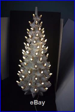 HUGE 34 Vtg Atlantic Mold Ceramic White SWIRL Xmas Tree Gold Light Lrg 3 Pc