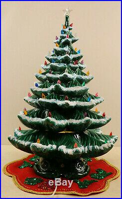 HUGE Ceramic Christmas Tree Vtg Snow Flocked 3 Piece Atlantic 24.5 High