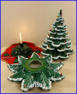 HUGE Ceramic Christmas Tree Vtg Snow Flocked 3 Piece Atlantic 24.5 High