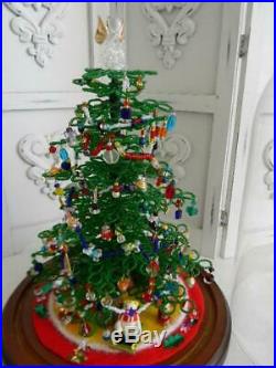HUGE! VINTAGE ALL BEADED WESTRIM CHRISTMAS TREE under Dome Glass ClocheDETAILS