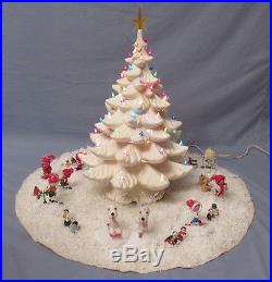 Huge Vintage Atlantic Mold Light Up Ceramic Christmas Tree Skirt Cover 22 Snow