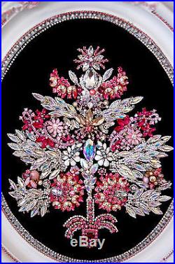 HUGE Vintage Pink Rhinestone Jewelry Christmas Tree Framed Art 17 X 14 OOAK
