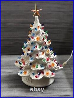 Hand Crafted Vintage Large Ceramic White Christmas Tree 20 X 13 musical base