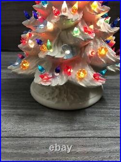 Hand Crafted Vintage Large Ceramic White Christmas Tree 20 X 13 musical base