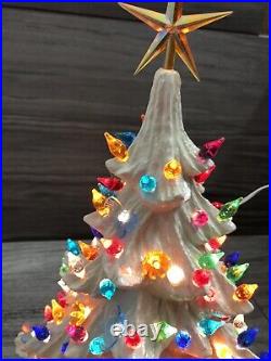 Hand Crafted Vintage Large Ceramic White Christmas Tree 20 X 13 musical base