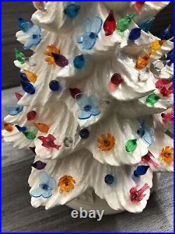 Hand Crafted Vintage Large Ceramic White Christmas Tree 20 X 13 musical base