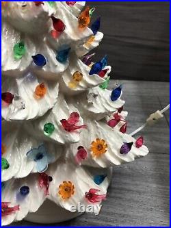 Hand Crafted Vintage Large Ceramic White Christmas Tree 20 X 13 musical base