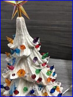 Hand Crafted Vintage Large Ceramic White Christmas Tree 20 X 13 musical base