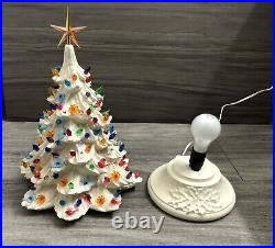 Hand Crafted Vintage Large Ceramic White Christmas Tree 20 X 13 musical base