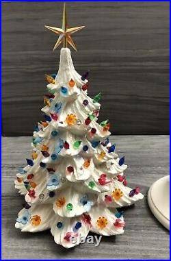 Hand Crafted Vintage Large Ceramic White Christmas Tree 20 X 13 musical base