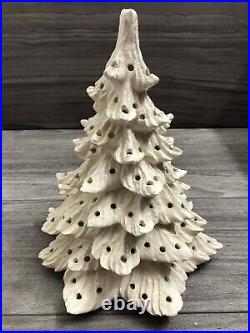 Hand Crafted Vintage Large Ceramic White Christmas Tree 20 X 13 musical base