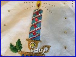 Handmade Christmas Tree Skirt Vintage Felt & Sequin Candles 45 1950's Fringe