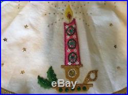 Handmade Christmas Tree Skirt Vintage Felt & Sequin Candles 45 1950's Fringe