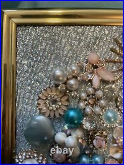 Handmade Christmas Tree with Vintage Jewelry In Brass Frame