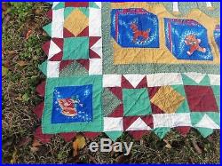 Handmade Patchwork CHRISTMAS Quilt VTG Size 84X96 X-MAS TREE WithCANDLES ZIG ZAG