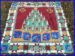 Handmade Patchwork CHRISTMAS Quilt VTG Size 84X96 X-MAS TREE WithCANDLES ZIG ZAG