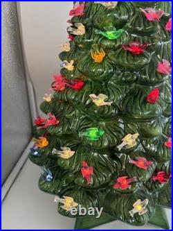 Handmade Vintage Large Ceramic Green Christmas Tree 20x12 musical base 1981 Read