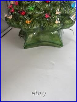 Handmade Vintage Large Ceramic Green Christmas Tree 20x12 musical base 1981 Read
