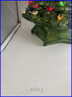 Handmade Vintage Large Ceramic Green Christmas Tree 20x12 musical base 1981 Read