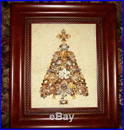 Heirloom Quality Vintage Christmas Antique Estate Framed Jewelry Tree Art