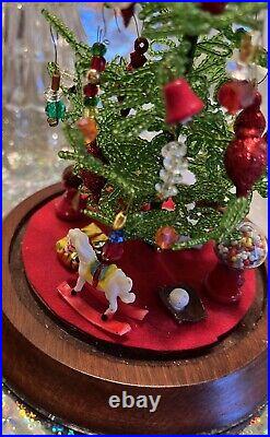 Holiday Decor Center Piece Beaded Christmas Tree Glass Dome Vintage Handmade