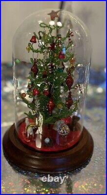 Holiday Decor Center Piece Beaded Christmas Tree Glass Dome Vintage Handmade