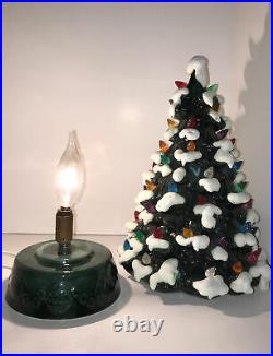 Holland 13 Inch Ceramic Mold Table Top Christmas Tree LIGHTED Two Piece Vintage