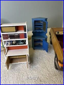 Huge Lot Of Vintage 70s LUNDBY Dollhouse Furniture Kitchen + Rare Christmas Tree