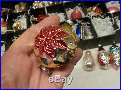 Huge Lot Of Vintage Glass Christmas Tree Ornaments 25 Plus Tray 2 1940s / 50s