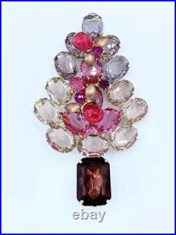 Huge Unsigned Gale and Friends Vintage Art Glass Christmas Tree Pin 4 1/4