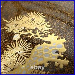 Japanese Suzuribako Inkstone Box Pure Gold Pine Trees Calligraphy Syodo Case