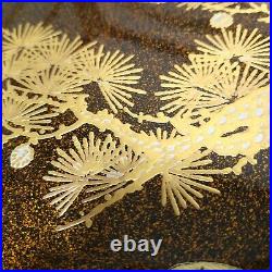 Japanese Suzuribako Inkstone Box Pure Gold Pine Trees Calligraphy Syodo Case