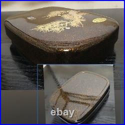 Japanese Suzuribako Inkstone Box Pure Gold Pine Trees Calligraphy Syodo Case