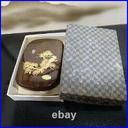 Japanese Suzuribako Inkstone Box Pure Gold Pine Trees Calligraphy Syodo Case