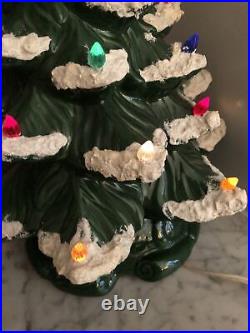 LARGE VINTAGE 19 Ceramic Lighted Frosted Christmas Tree With Base Atlantic Mold