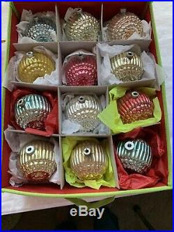 LARGE VINTAGE Shiny Brite REAR Christmas Tree Ornaments Bumpy Double Indents