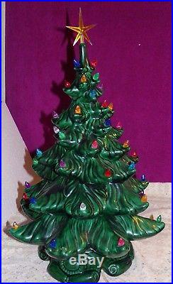 LARGE Vintage 22 GREEN Ceramic CHRISTMAS Tree 3 pc & a lot of Multi color Bulbs