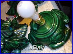 LARGE Vintage 22 GREEN Ceramic CHRISTMAS Tree 3 pc & a lot of Multi color Bulbs