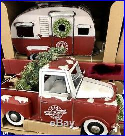 LARGE Vintage Style RED Metal Camper & Truck CHRISTMAS TREE Farmhouse Lighted