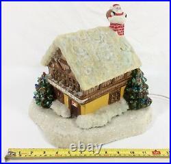 LIGHTED Ceramic Xmas HOUSE Cottage TREES SANTA Chimney MUSIC Box 2 Pc Vtg