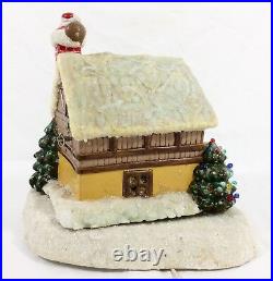 LIGHTED Ceramic Xmas HOUSE Cottage TREES SANTA Chimney MUSIC Box 2 Pc Vtg