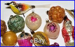 LOT 22 Antique VINTAGE Feather Tree Glass Christmas Ornaments INDENTS SANTA More