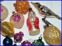 LOT 22 Antique VINTAGE Feather Tree Glass Christmas Ornaments INDENTS SANTA More